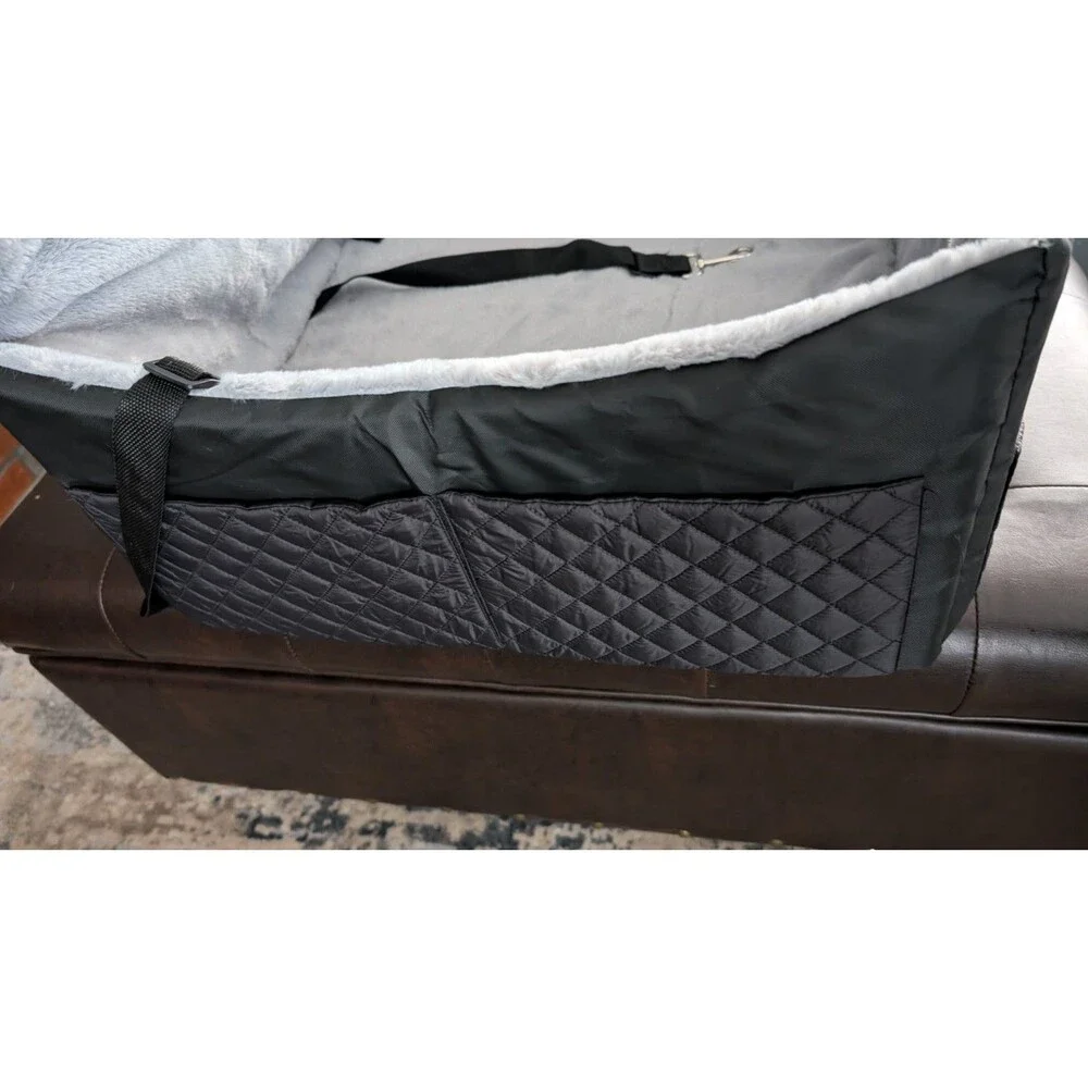 dog car seat, fits small -medium dog, black, plush material, water resistant